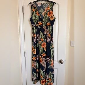 SHEIN Navy Tropical Floral Maxi Dress